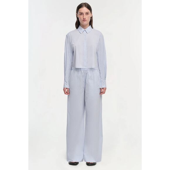 Simkhai Renata Cropped Button Down Shirt Classic Blue Stripe Size XL NWT - Picture 3 of 16